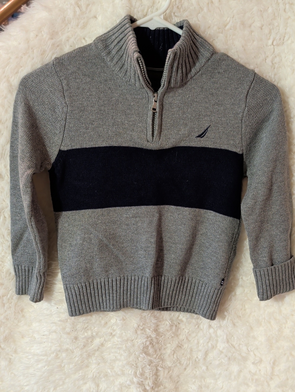 Nautica Gray Half-Zip Sweater with Navy Center Stripe